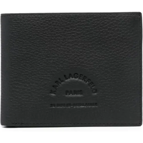 Schwarze Leder Bi-Fold Geldbörse mit geprägtem Logo - Karl Lagerfeld - Modalova