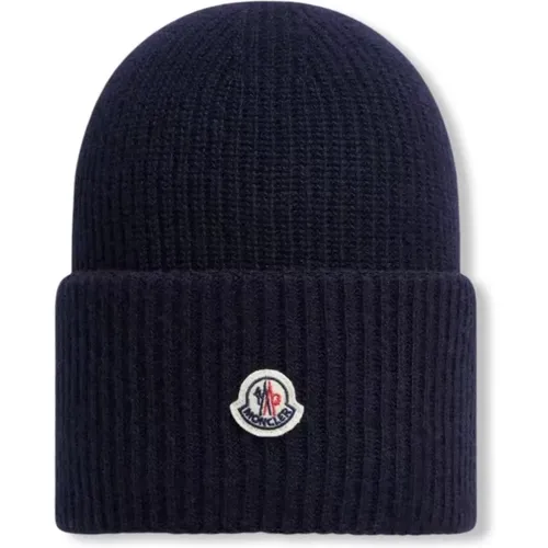 Archive Logo Wool Hat Navy , male, Sizes: ONE SIZE - Moncler - Modalova