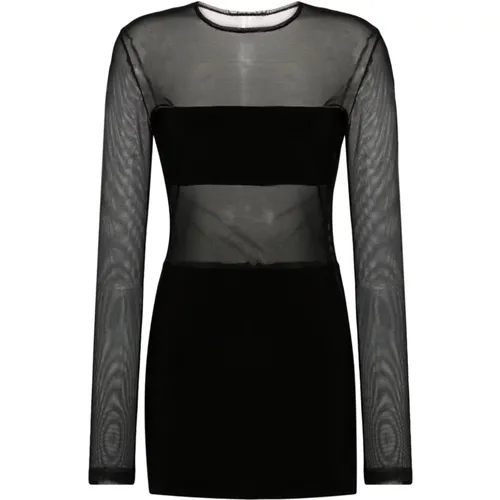 Schwarzes Kleid mit Halbtransparenten Einsätzen , Damen, Größe: M - Norma Kamali - Modalova