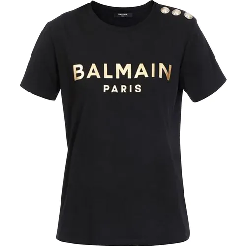 Baumwoll-T-Shirt mit Logo-Print , Damen, Größe: M - Balmain - Modalova
