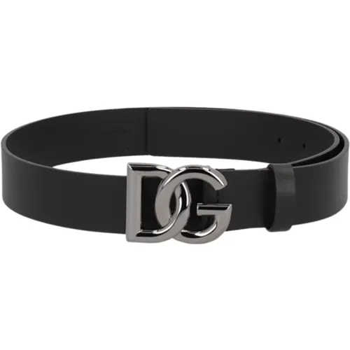Leather Belt with Ruthenium DG Logo Buckle , male, Sizes: 105 CM, 100 CM, 95 CM, 90 CM - Dolce & Gabbana - Modalova
