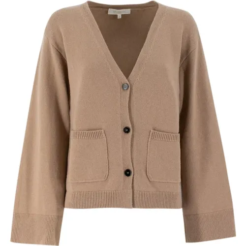 Soft Yarn Elegant Cardigan with Pockets , female, Sizes: M, S - Antonelli Firenze - Modalova