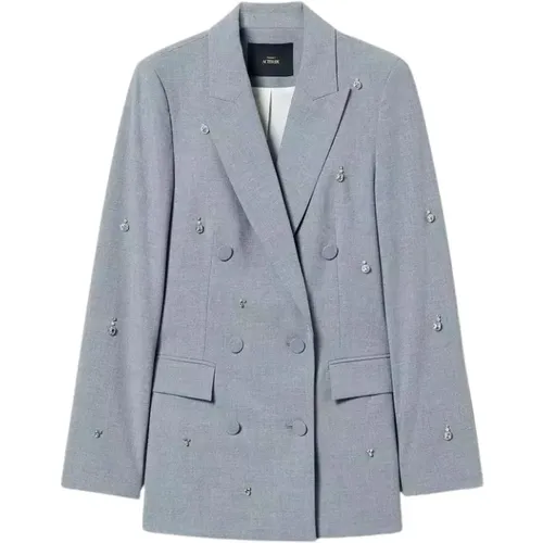 Grauer Blazer mit Strass-Applikationen , Damen, Größe: S - Twinset - Modalova