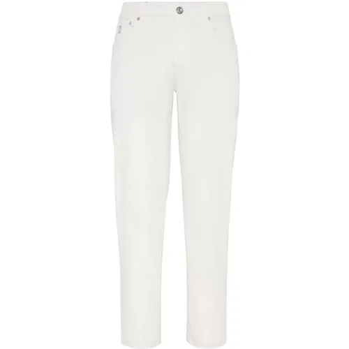 Weiße Slim-Fit Jeans mit gesticktem Logo - BRUNELLO CUCINELLI - Modalova
