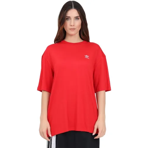 Scarlet Trefoil Oversize Logo Tee , Damen, Größe: S - adidas Originals - Modalova
