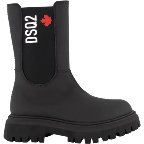 Schwarze Slip-On Kinderstiefel mit Ahornblatt-Druck - Dsquared2 - Modalova