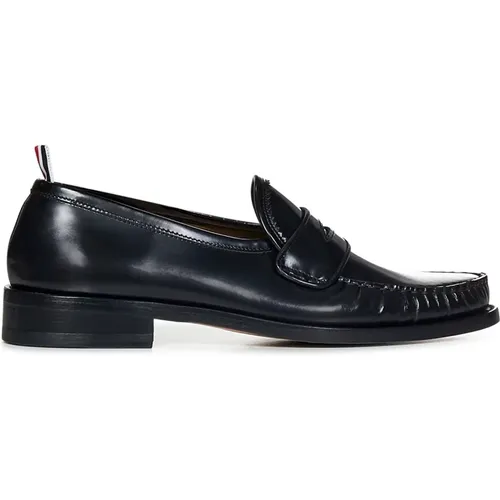 Flat Slip-ons Brushed Calfskin Shoes , male, Sizes: 9 UK, 6 UK, 7 1/2 UK, 8 UK, 8 1/2 UK - Thom Browne - Modalova