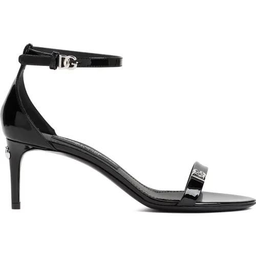 Schwarze Lackleder Sandalen , Damen, Größe: 37 1/2 EU - Dolce & Gabbana - Modalova