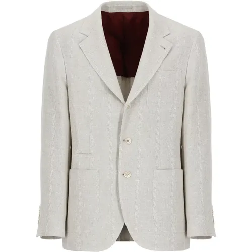 Grey Linen Silk and Wool Jacket for Men , male, Sizes: L - BRUNELLO CUCINELLI - Modalova