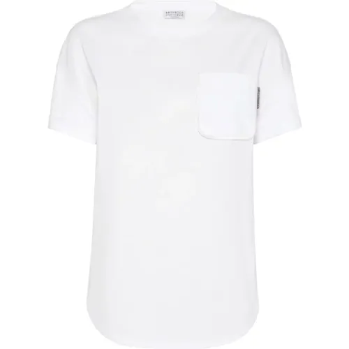 Weißes Baumwoll-Crew-Neck T-Shirt - BRUNELLO CUCINELLI - Modalova