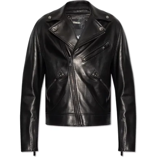 Leather biker jacket , male, Sizes: 2XL, M, XL, L - Versace - Modalova