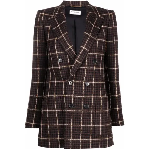 Houndstooth Double-Breasted Jacket , female, Sizes: S - Saint Laurent - Modalova