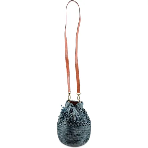 Denim Bucket Bag with Tassel Detail , female, Sizes: ONE SIZE - Ibeliv - Modalova