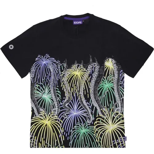 Feuerwerk Schwarzes T-Shirt Kurzarm , Herren, Größe: L - Octopus - Modalova