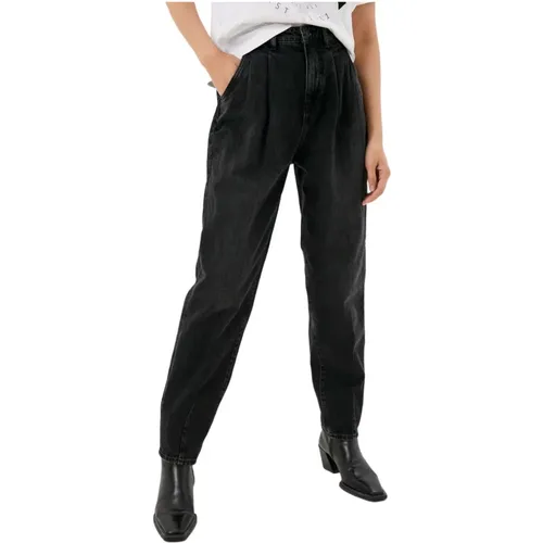 Schwarze Damen Hose mit Gürtelschlaufen und Logo - Guess - Modalova