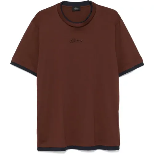 Braunes Baumwoll-Jersey T-Shirt mit Besticktem Logo , Herren, Größe: M - Brioni - Modalova