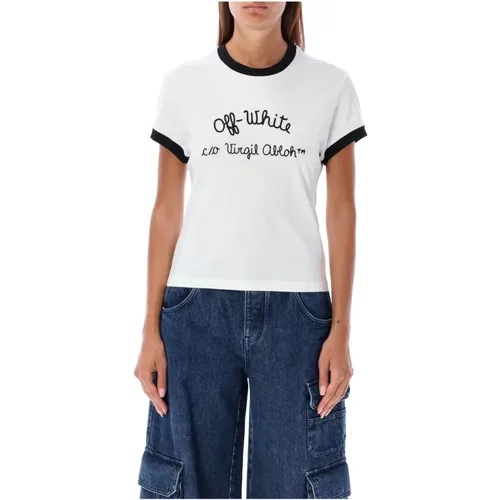 Off , Scripte Tipe T-Shirt Weiß Schwarz , Damen, Größe: S - Off White - Modalova