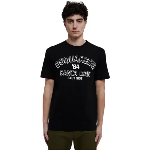 Schwarzes Baumwoll-T-Shirt mit Logo-Print,T-Shirts - Dsquared2 - Modalova