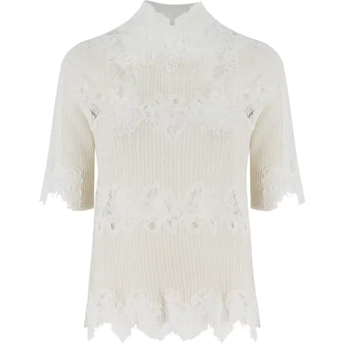 Floral Lace High Neck Sweater , female, Sizes: M, S - Ermanno Scervino - Modalova