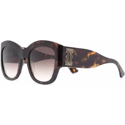 Braun/Havanna Sonnenbrille, vielseitig und stilvoll , Damen, Größe: 52 MM - Cartier - Modalova
