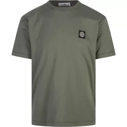 Grünes Baumwoll-Jersey Slim Fit T-Shirt - Stone Island - Modalova