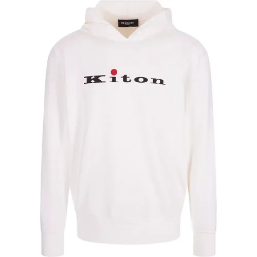 Weiße Baumwollhoodie mit Aufgedrucktem Logo - Kiton - Modalova