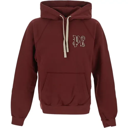 Burgunder Monogramm Hoodie für Männer , Herren, Größe: M - Palm Angels - Modalova