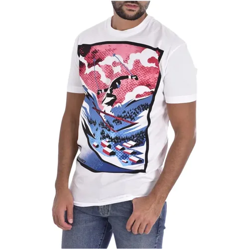 Bedrucktes Surf Baumwoll T-Shirt - Stylische Passform für Männer , Herren, Größe: 2XL - Dsquared2 - Modalova