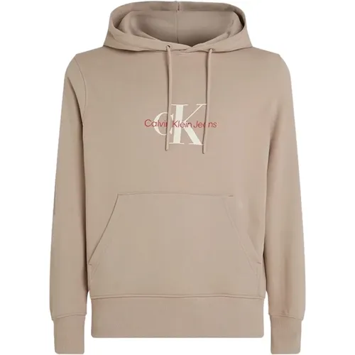 Beiger Bedruckter Kapuzenpullover , Herren, Größe: L - Calvin Klein - Modalova