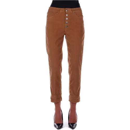 Braune Slim Fit Hose mit Seitenlogo , Damen, Größe: W30 - Dondup - Modalova