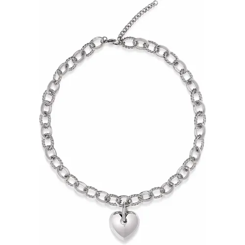 Womens Silver Cable Choker with Chunky Heart Pendant , female, Sizes: 3XS/2XS - Nialaya - Modalova