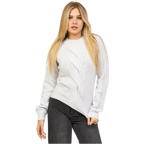 Weißer Pullover mit Maxi Zopfmuster und Cut-Out , Damen, Größe: L - PATRIZIA PEPE - Modalova