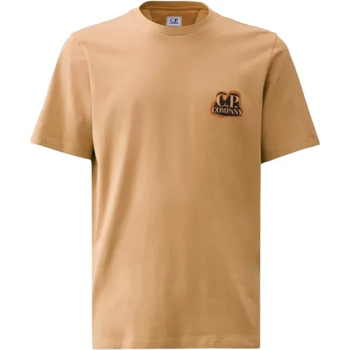 Baumwoll-T-Shirt mit Geripptem Rundhalsausschnitt , Herren, Größe: XL - C.P. Company - Modalova