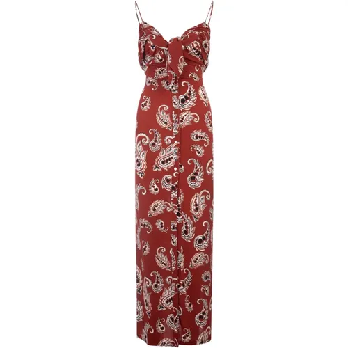 Red Sleeveless Long Dress with Cashmere Print , female, Sizes: 2XS, S - Paco Rabanne - Modalova