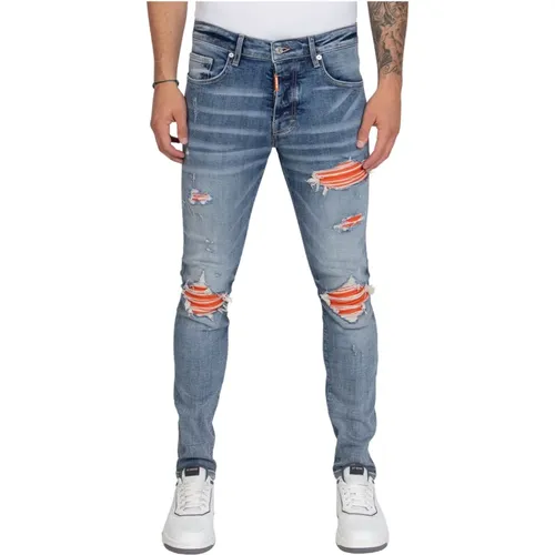 Orange Zerrissene Biker Jeans , Herren, Größe: W32 - My Brand - Modalova