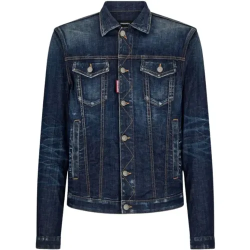 Denim Jacket Slim Fit Contrast Stitching , male, Sizes: XL, M - Dsquared2 - Modalova