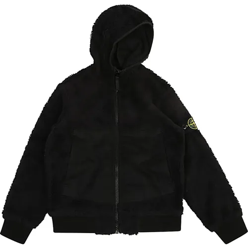 Kinder Schwarzer Pullover,Kompass Motiv Schwarzer Pullover Fleece Textur - Stone Island - Modalova