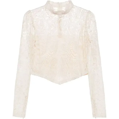 Cream White Macramé Detail Shirt , female, Sizes: M - Twinset - Modalova