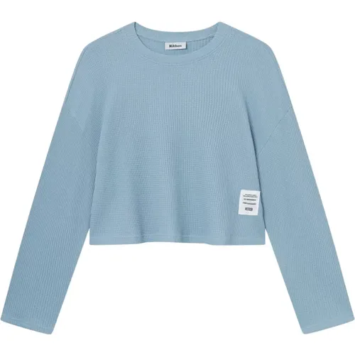 Waffel Cropped Box Langarmshirt , Damen, Größe: S - Nikben - Modalova