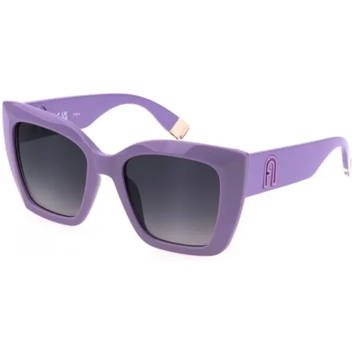 Lila Sonnenbrille mit Rauchgrauen Verlaufsgläsern , Damen, Größe: 54 MM - Furla - Modalova
