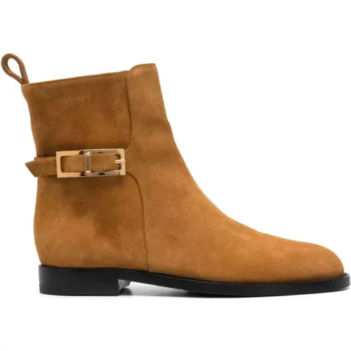 Braune Wildleder Stiefeletten mit Schnalldetails - Sergio Rossi - Modalova