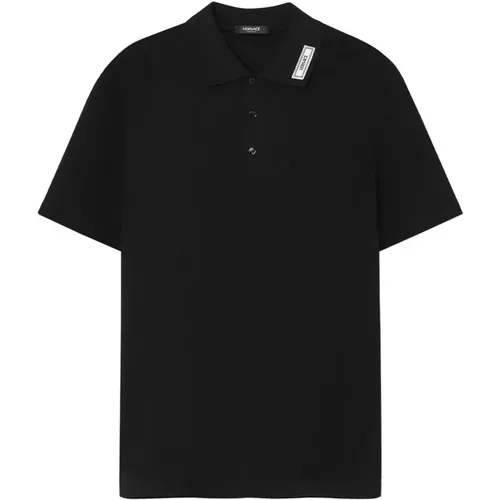 Besticktes Poloshirt Schwarz , Herren, Größe: L - Versace - Modalova