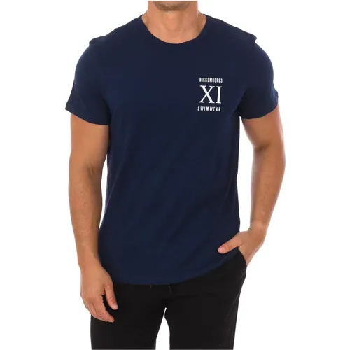 Marineblaues T-Shirt mit kurzen Ärmeln , Herren, Größe: M - Bikkembergs - Modalova