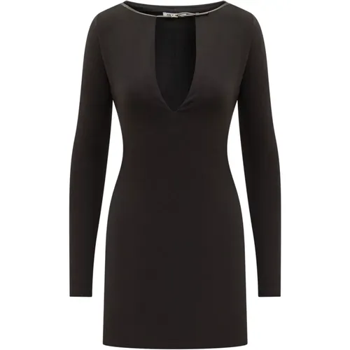V-Ausschnitt Mini Kleid,Schwarzes Kleid mit langen Ärmeln und Cut-Out-Detail - Ambush - Modalova