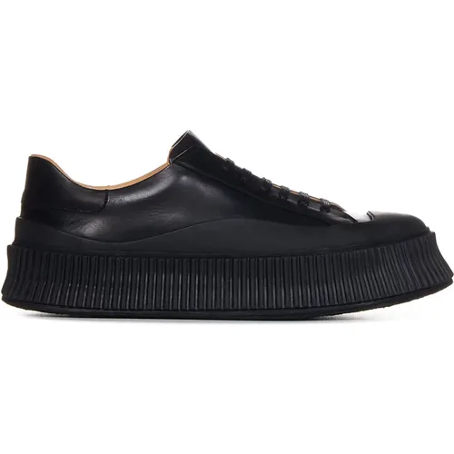 Schwarze Leder Low-Top Sneakers für Herren , Herren, Größe: 42 EU - Jil Sander - Modalova