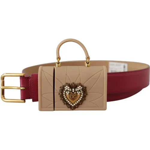 Rosa Leder Devotion Heart Micro Tasche Kopfhörer Gürtel - Dolce & Gabbana - Modalova