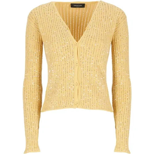 Sequin V-Neck Cardigan Sweater , female, Sizes: XS, S - Fabiana Filippi - Modalova