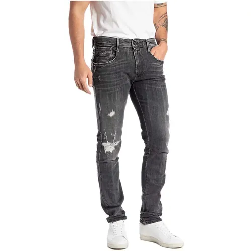 Zerrissene Slim-fit Jeans , Herren, Größe: W30 - Replay - Modalova