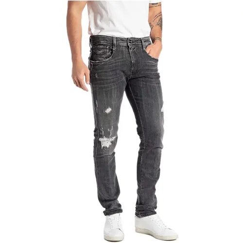 Zerrissene Slim-fit Jeans , Herren, Größe: W31 L34 - Replay - Modalova