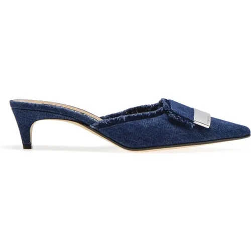 Denim Effect Mules with Fringe Finish , female, Sizes: 2 UK - Sergio Rossi - Modalova